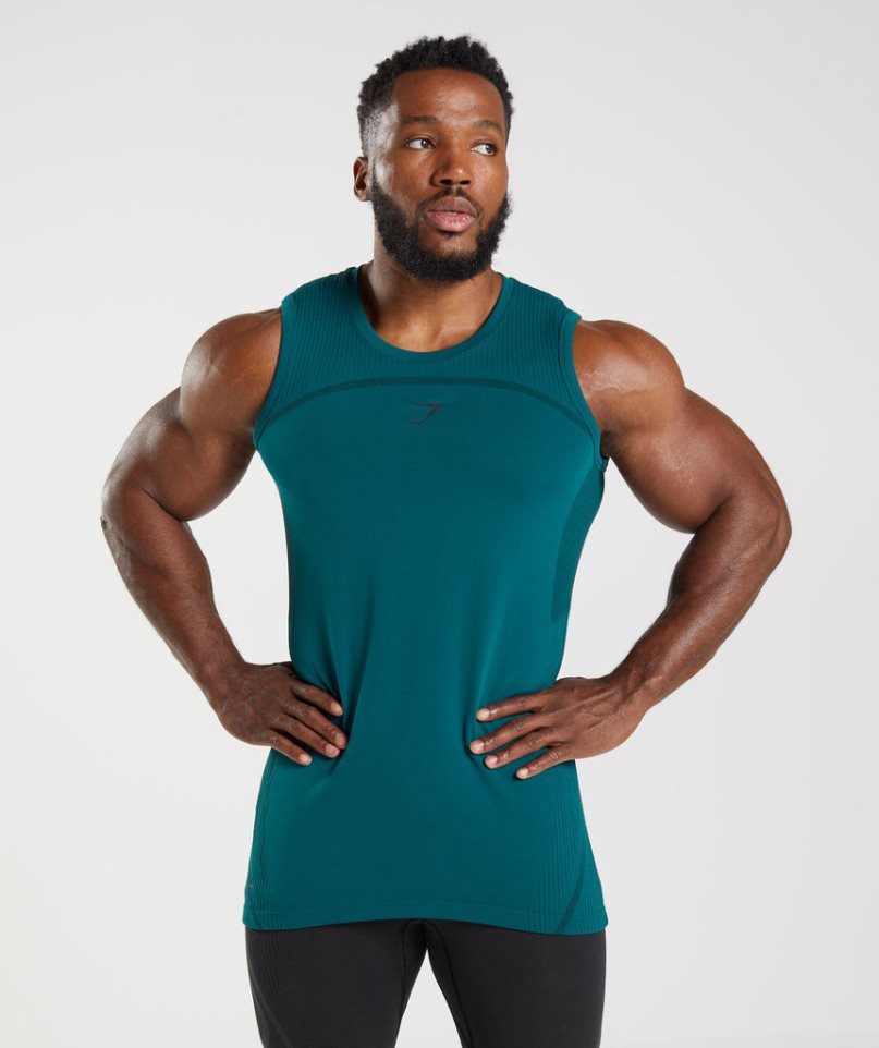 Men\'s Gymshark 315 Seamless Tanks Turquoise | NZ 1JLAPX